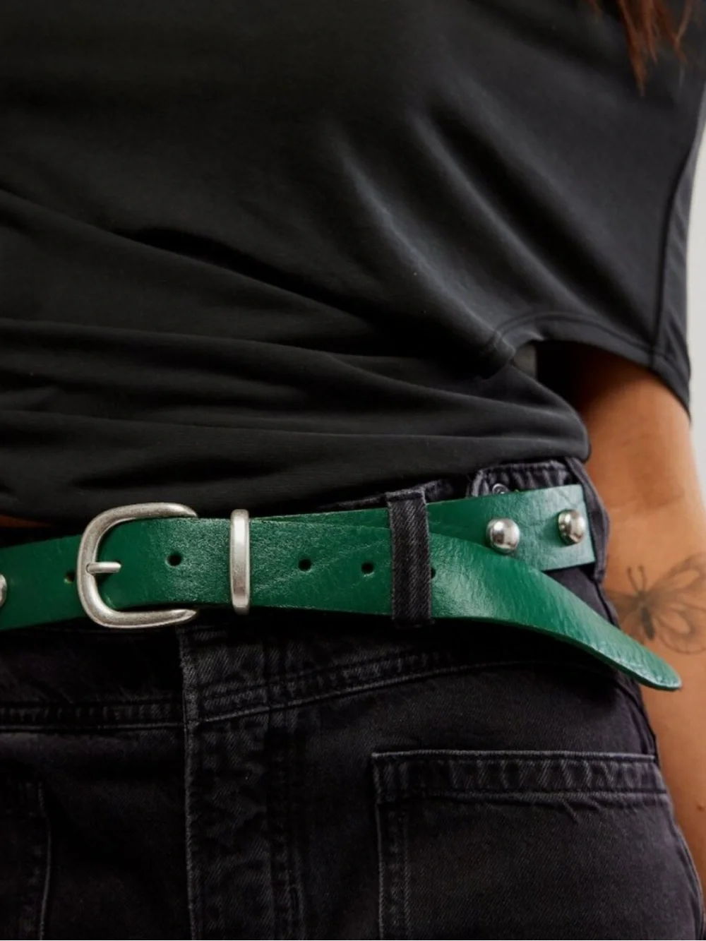 NWOT Free People Rhodes Stud Belt Green Size S/M